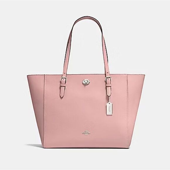 Coach Turnlock Tote In Blossom Light Pink Leather Tote Balletcore Coquette - Picture 1 of 12